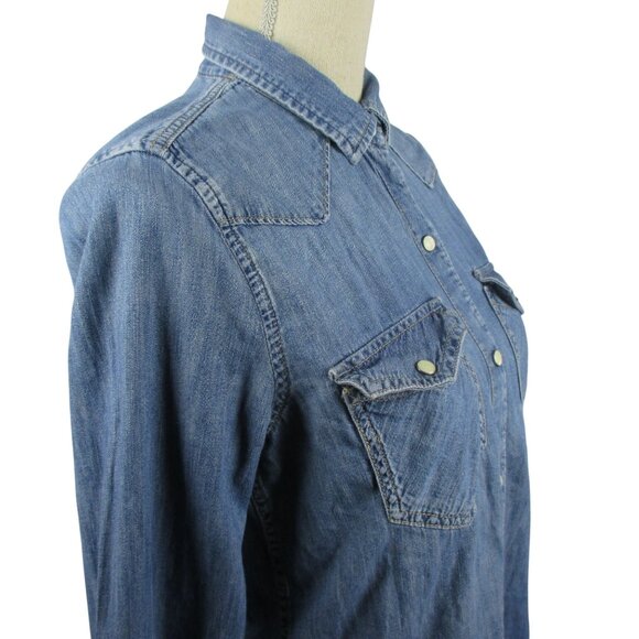 Gap Denim Western Shirt Pearl Snap Button Cowgirl Farmhouse Women's Size S - Picture 6 of 8